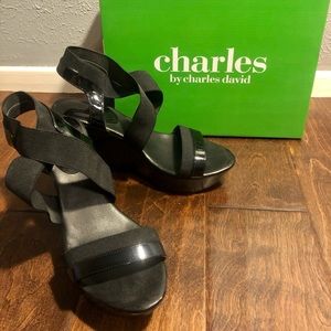 Charles by Charles David Black Wedge Sandals